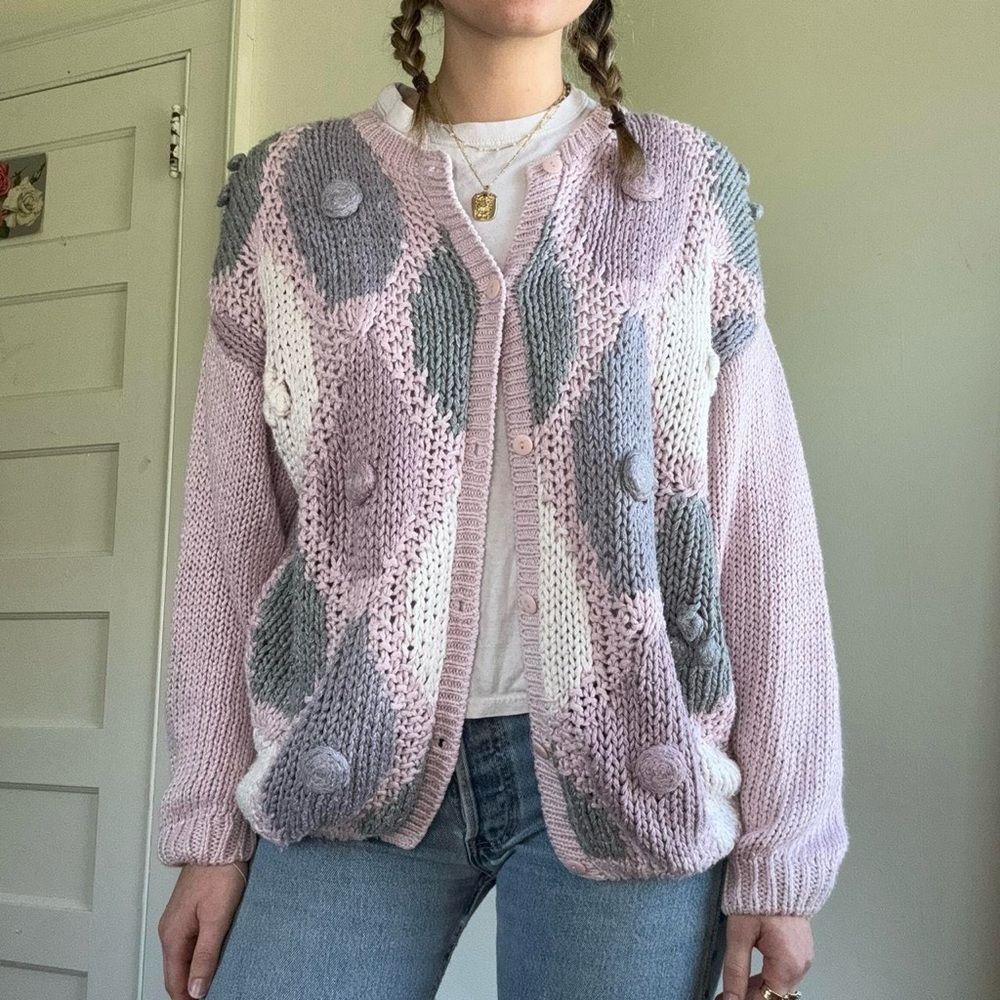 Vintage Patterned Cardigan hand knit size M